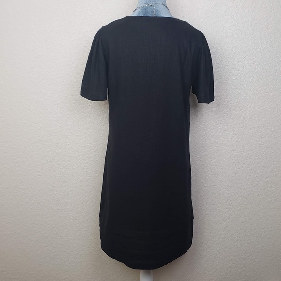 Nicole Miller Original Black V-Neck Short Flutter Sleeve Linen Blend Shift Dress - Picture 6 of 9